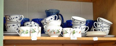 Lot 196 - Set of eleven blue glass rummers and a jug, Minton Meadow pattern coffee set and Doulton...