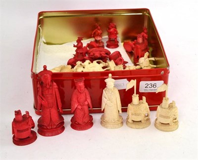 Lot 236 - Quantity Chinese stained ivory chess pieces etc