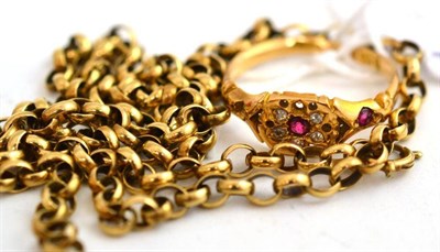 Lot 262 - An 18ct gold ruby and diamond ring (a.f.) and a belcher necklace