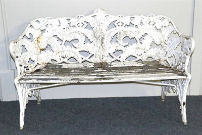 Lot 66 - A Coalbrookdale Style White Painted Cast Iron Garden Bench, the back cast with ferns over a...