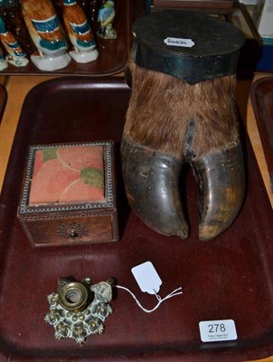 Lot 278 - Elks foot inkwell, brass 19th century night light and cut steel box