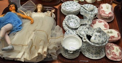 Lot 279 - Two boudoir dolls and a collection of Victorian dolls' dinner wares