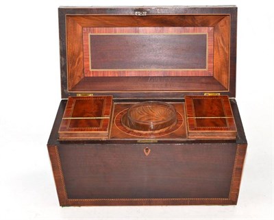 Lot 281 - A 19th century inlaid mahogany two division tea caddy with mixing bowl