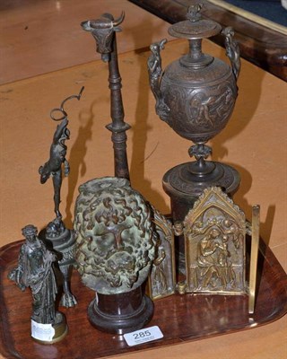 Lot 285 - Group of bronze items including Art Union vase on marble plinth designed by Jes Barkentin,...