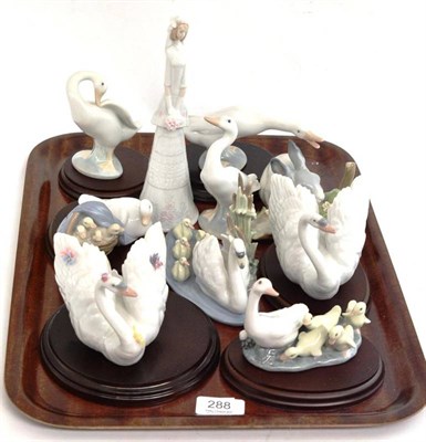 Lot 288 - Ten Lladro figures including Little Duck; White Swan with Flowers; White Swan; Follow Me; Duckling