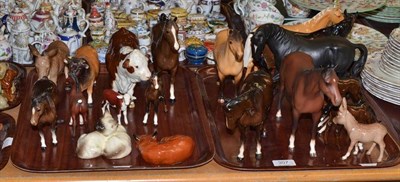 Lot 307 - Two trays of Beswick animals including horses, cattle, donkeys etc