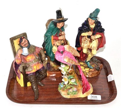 Lot 308 - Three Royal Doulton figures, 'The Pied Piper', HN2102, 'The Mask Seller' HN2103, 'The Foaming...