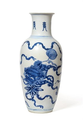 Lot 116 - A Chinese Porcelain Baluster Vase, Kangxi, with flared neck, painted in underglaze blue with...