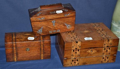 Lot 350 - A rosewood tea caddy, a walnut tea caddy and a walnut workbox