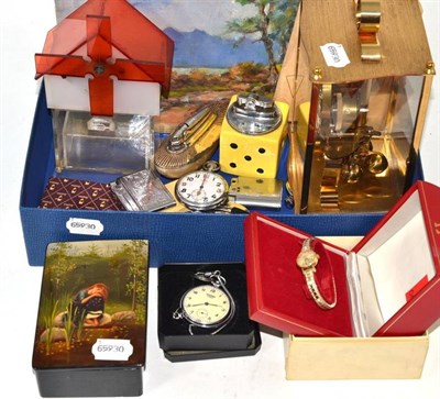 Lot 358 - Kundo 400 day clock, Omega lady's wristwatch in hinged case and box, various stop watches, watches