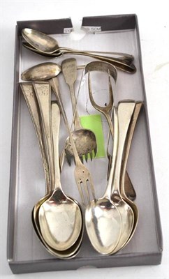 Lot 361 - Ten various silver spoons, three forks and a pair of sugar tongs