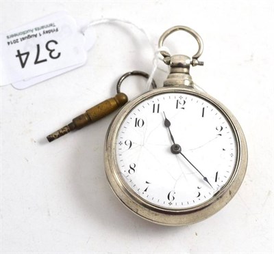 Lot 374 - A George IV silver pair cased pocket watch, Chester 1820