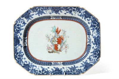 Lot 129 - A Chinese Armorial Porcelain Platter, Qianlong, of canted rectangular form, painted in famille rose