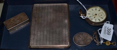 Lot 399 - A silver cased pocket watch, a combination silver cheroot cutter/snuff box, a silver cigarette case