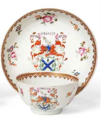 Lot 134 - A Chinese Armorial Porcelain Tea Bowl and Saucer, en suite with the previous lot See illustration