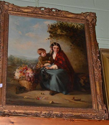 Lot 422 - Continental School (19th century), a flower seller with a young boy, signed with a monogram, oil on