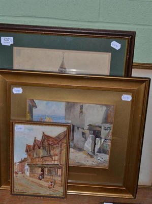 Lot 437 - William Mathison, street scene, signed, watercolour, together with a street scene with a...