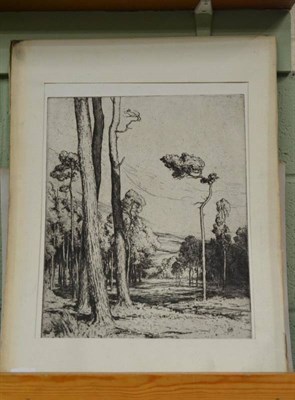 Lot 453 - Etching of pines by Walter J James, Lord Northbourne and a lithograph of Windsor, both unframed