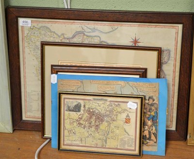 Lot 456 - A small quantity of early maps, a horse racing watercolour sketch (1891) and a boxing satirical...