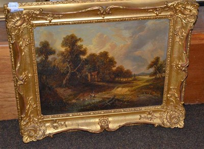 Lot 461 - Circle of George Turner (19th century), figures beside a duck pond in a country landscape, oil...