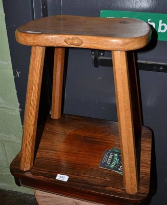 Lot 479 - A Robert ";Mouseman"; Thompson oak stool, on four octagonal legs, with carved mouse signature