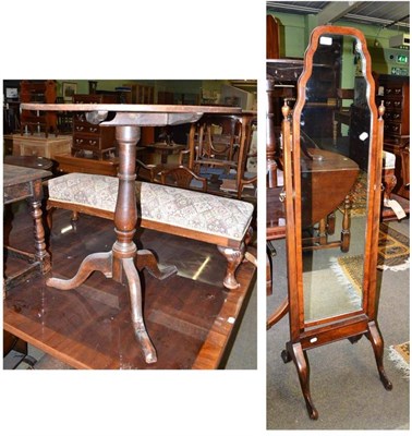 Lot 493 - A walnut cheval mirror and an oak tripod table