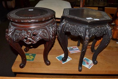 Lot 509 - A Chinese carved jardiniere stand and another with hexagonal top