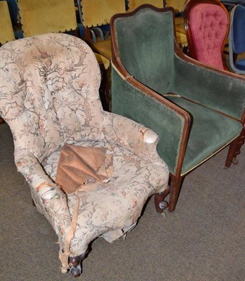 Lot 543 - A Victorian walnut framed button back nursing chair and an Edwardian mahogany framed box shaped...