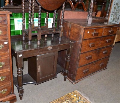 Lot 573 - An oak four height chest of drawers and a washstand