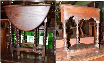 Lot 574 - Oak corner table and an oak drop leaf table