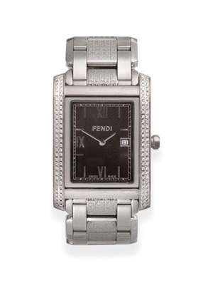 Lot 186 - A Stainless Steel Reversible Diamond Set Wristwatch, signed Fendi, circa 2007, quartz movement,...