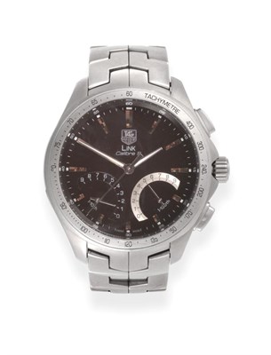 Lot 189 - A Stainless Steel Chronograph Wristwatch, signed Tag Heuer, model: Link Calibre S, ref:...