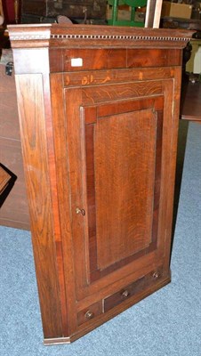 Lot 681 - Oak and mahogany hanging corner cupboard