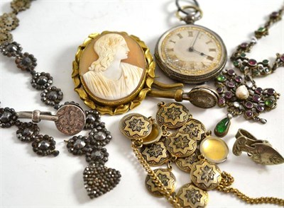 Lot 1 - Austrian necklace, other jewellery and a fob watch