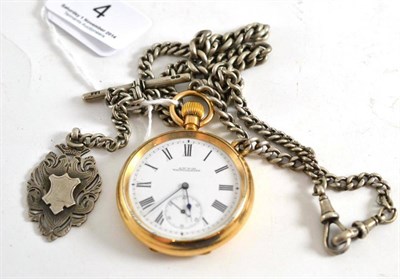 Lot 4 - A gold plated pocket watch signed Waltham Mass and a silver watch chain