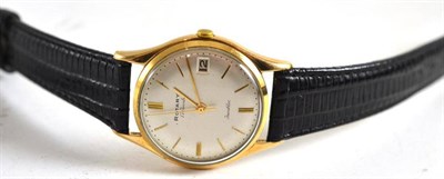 Lot 52 - A 9ct gold calendar centre seconds wristwatch signed Rotary