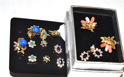 Lot 54 - A collection of seven pairs of earrings including coral and pearl