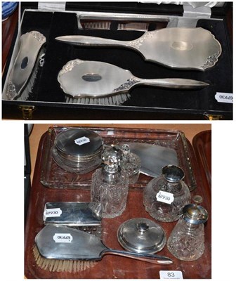 Lot 83 - A collection of silver mounted dressing table wares including a cased set