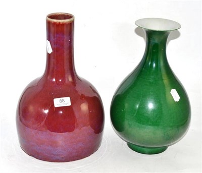 Lot 88 - Chinese sang de boeuf vase and a green glazed vase
