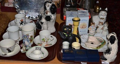 Lot 92 - Two trays of cat and other animal themed ceramics, enamel boxes etc