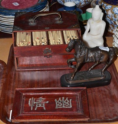Lot 104 - A boxed Mahjong set, alabaster Buddha and a spelter figure of a horse