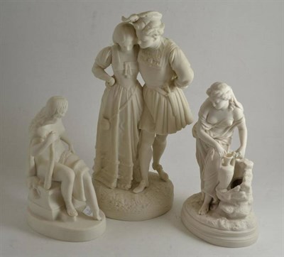 Lot 109 - A Victorian Parian group and two Parian figures
