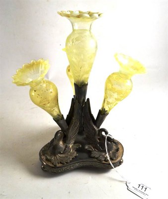 Lot 111 - Victorian epergne with Vaseline glass holders