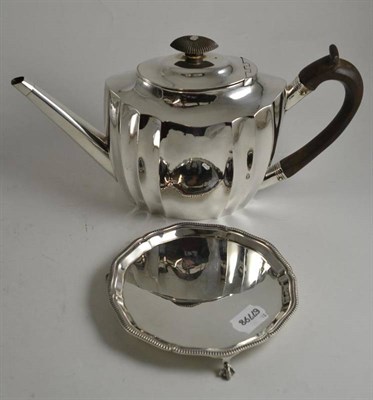 Lot 117 - A monogrammed silver teapot and a Elkington sterling silver small tray in 18th century style