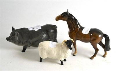 Lot 128 - Royal Doulton model of a pig, Beswick bay horse and ram (3)
