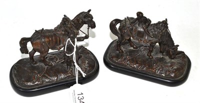 Lot 134 - A pair of Russian bronze figures with horses