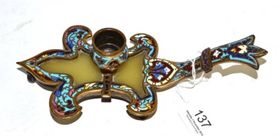 Lot 137 - A French champleve enamel chamberstick (a.f.)