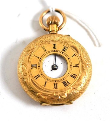 Lot 180 - A lady's fob watch, worn enamel, stamped '14k'