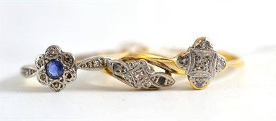 Lot 186 - Two early 20th century diamond rings and a sapphire and diamond ring