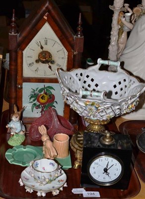 Lot 194 - A steeple clock, Meissen tea bowl and saucer etc